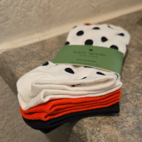 Kate Spade Low Cut Socks 3 pairs 1 Polka Dot with a lady bug, 1 Red and 1 Black - Picture 2 of 3